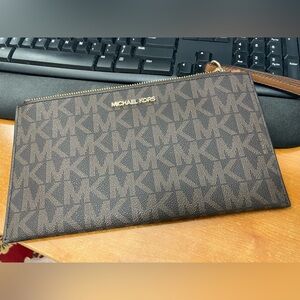 Michael Kors Brown Monogram large wristlet